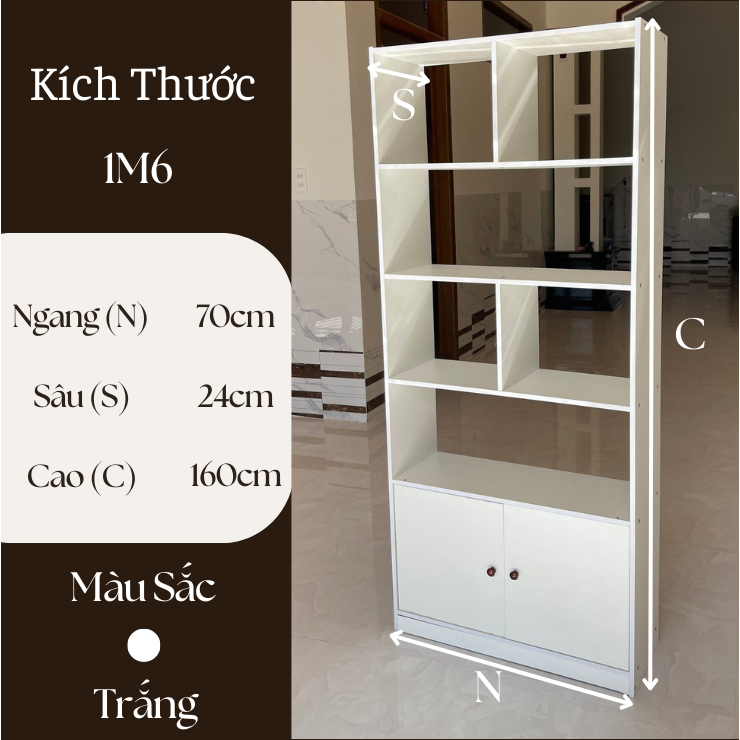Tủ sách gỗ MDF chống thấm tốt có ngăn tầng trang trí nhà phong cách hiện đại - 1M6