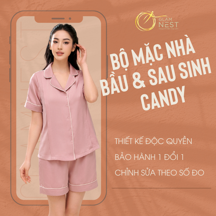 Bộ Mặc Nhà Bầu & Sau Sinh Cho Bé Bú Candy Glam Nest SAN001