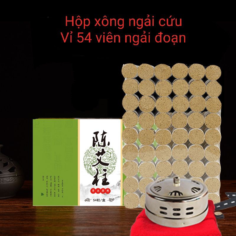 Hộp xông ngải cứu kèm lư bạc. Hộp 54 viên ngải đoạn 5 năm