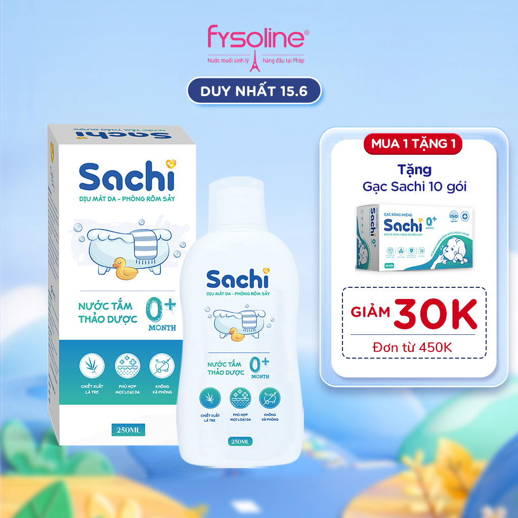 Nước tắm thảo dược SACHI dịu mát da, phòng rôm sảy, mẩn ngứa, hăm tã, bảo vệ làn da cho bé chai 250ml
