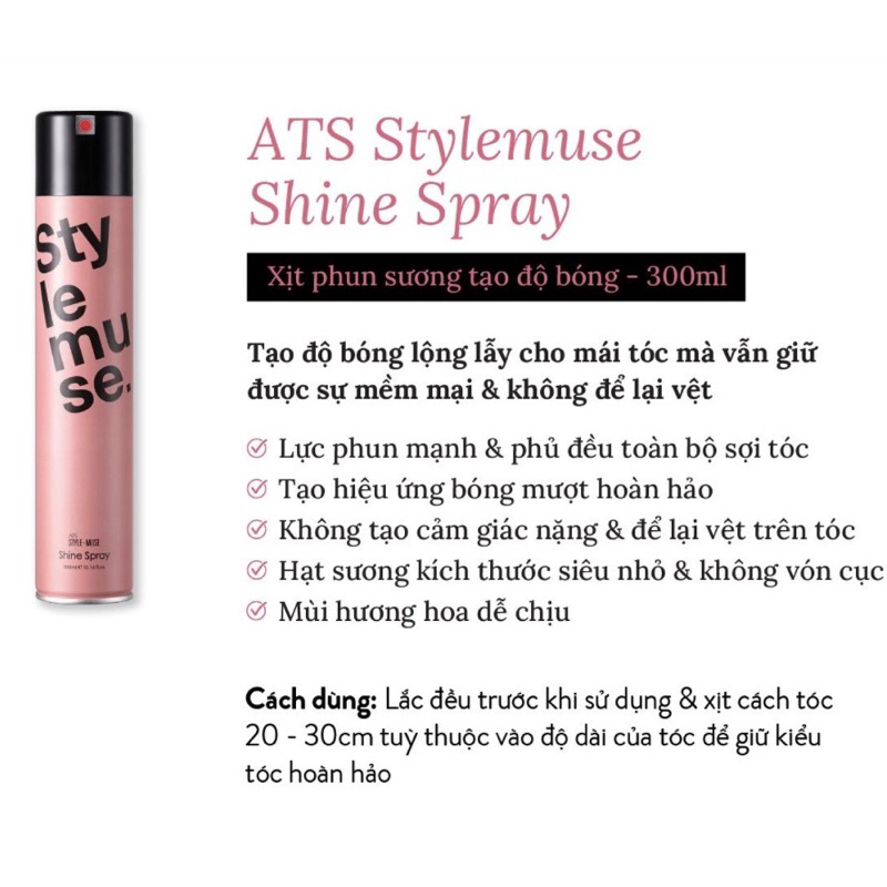Xịt phun sương tạo độ bóng lộng lẫy cho mái tóc ATS Stylemuse Shine Spray