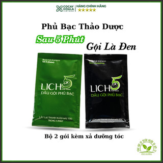 Dầu Gội Đen Tóc Lich5 - Phủ Bạc Thảo Dược Đen Tóc Cocayhoala làm đen tóc trong 5 phút sau 1 lần gội Combo 2 gói
