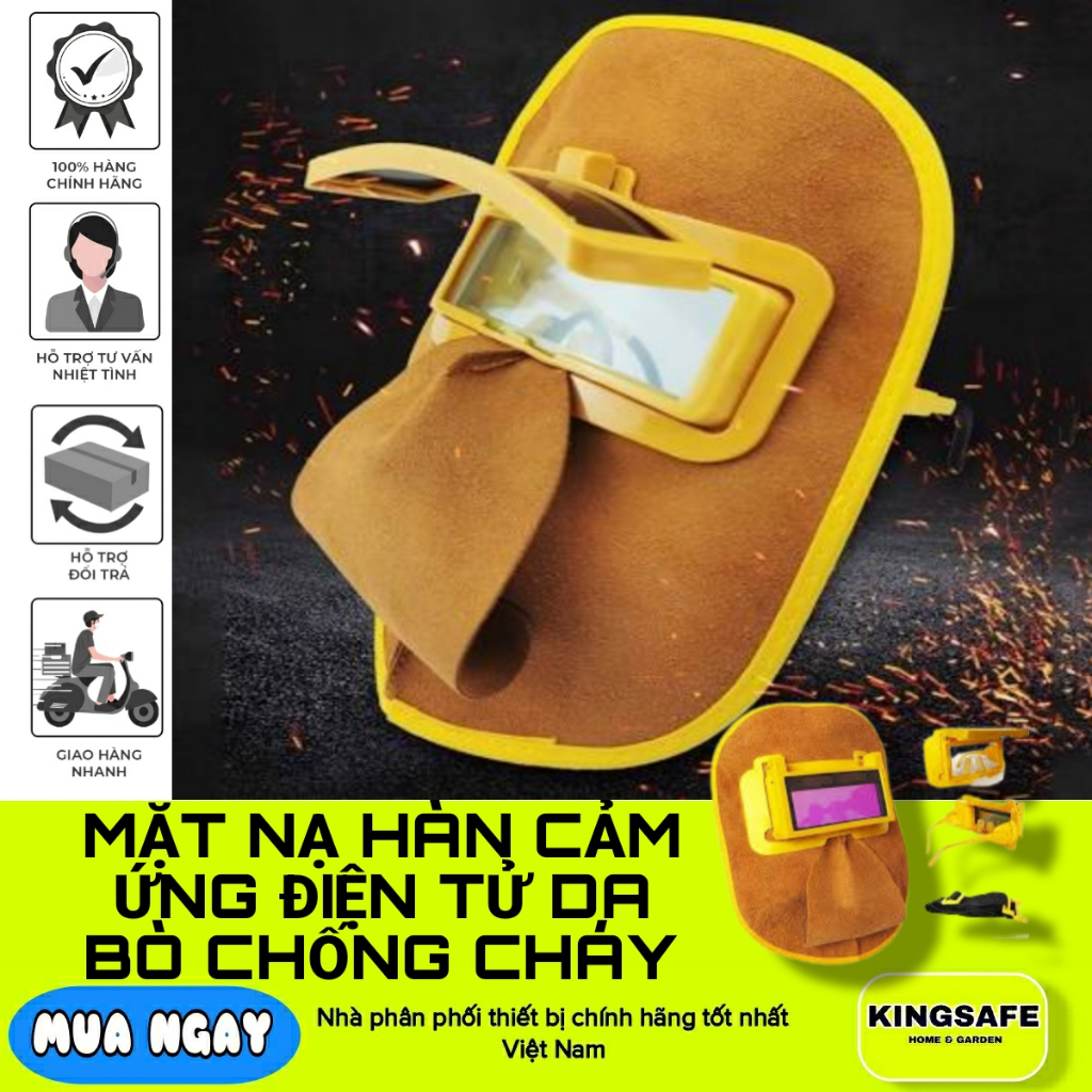MẶT NẠ HÀN ĐIỆN TỬ DA BÒ CHỐNG CHÁY , GỌN NHẸ , LINH HOẠT , DỂ SỬ DỤNG, CƠ ĐỘNG CAO ( 1 CÁI )