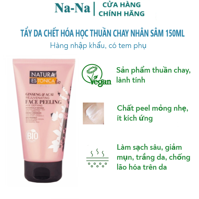 Tẩy da chết hóa học, peel da thuần chay  nhân sâm dịu nhẹ, giảm mụn, trắng da, chống lão hóa Natura Estonica 150ml