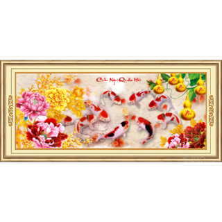Tranh đính đá - Tranh thêu chữ thập Cửu Ngư Quần Hội 9 cá 3D LV3410 VS244- chưa làm