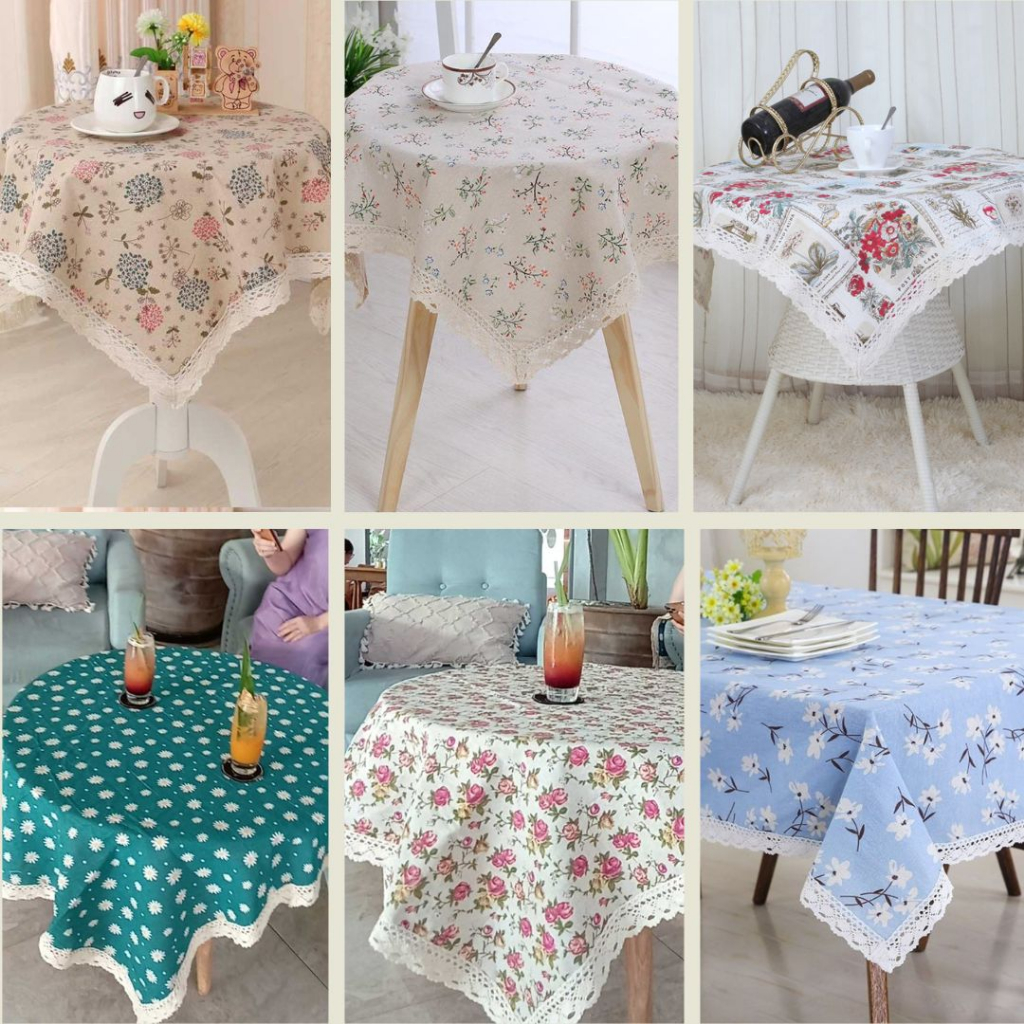 Khăn trải bàn VIỀN REN vải canvas Nhà Xinh Decor đủ kích thước họa tiết hoa nhí phong cách vintage chất liệu vải bố