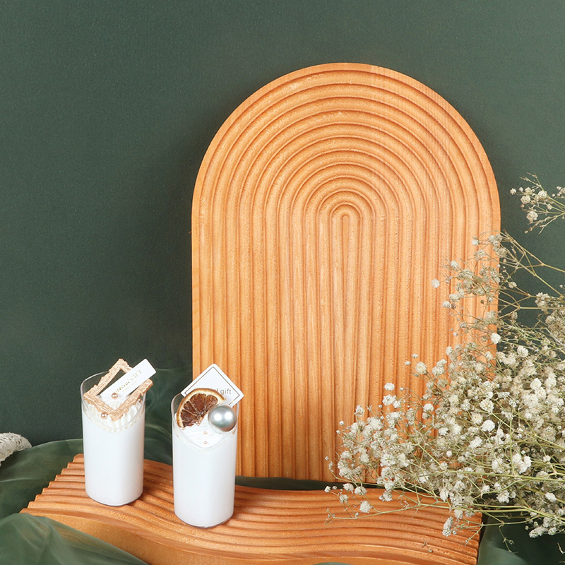 Khay gỗ decor chất liệu gỗ tự nhiên hình chữ nhật cong