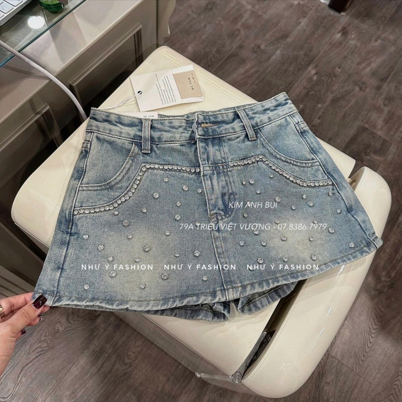 QUẦN GIẢ VÁY JEANS ĐÍNH HẠT HOTTREND HÀNG QCL1 MS24440