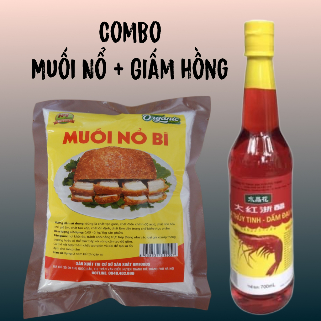 Muối Nổ Bì + Giấm hồng combo làm giòn xốp da món Ba chỉ Quay