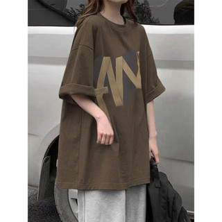 FOCUS local brand Áo thun nữ vintage Nâu thời trang nữ oversize tee unisex 100%cotton