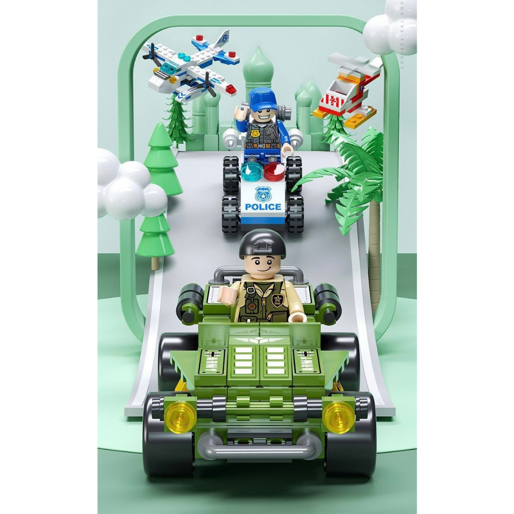 Đồ chơi xếp hình, mô hình lắp ghép Lego Xe Cảnh sát, Xe Quân sự Cỡ nhỏ cho bé