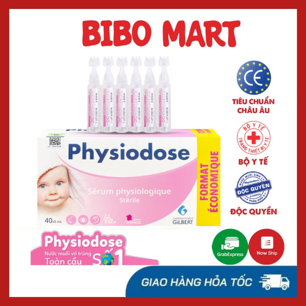 Nước Muối Sinh Lý Physiodose Vệ Sinh Tai, Mũi, Mắt Cho Bé (Hộp 40 ống x 5ml)