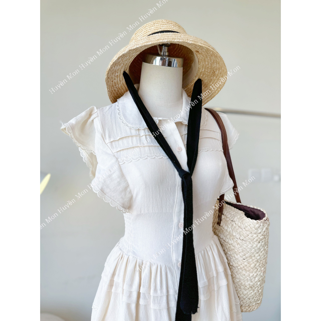 Váy thô pha viền ren bo eo