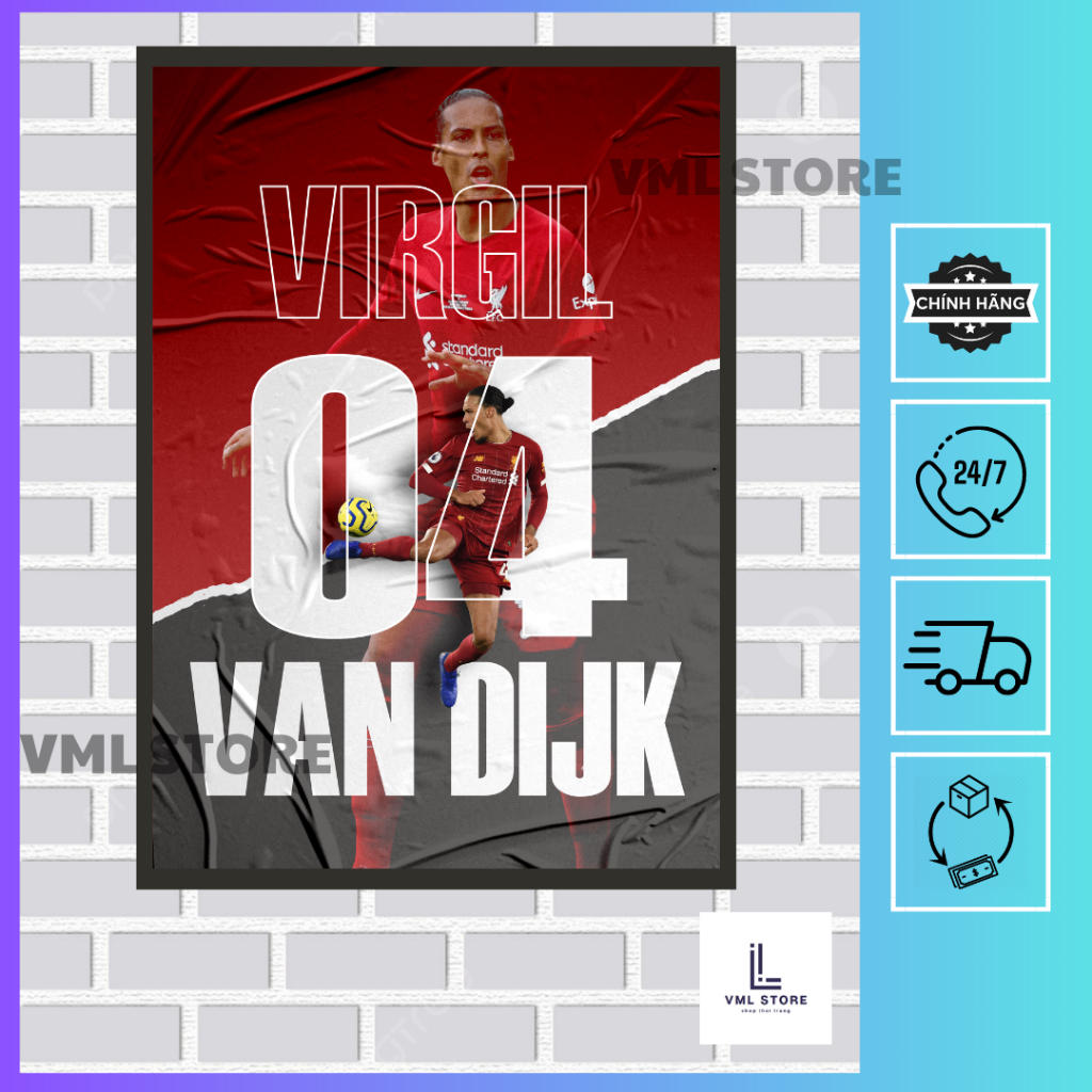 Poster Virgil van Dijk CLB Liverpool ,Khung Ảnh Bóng Đá-Tranh Treo Tường Decor Trang Trí (Gồm Poster