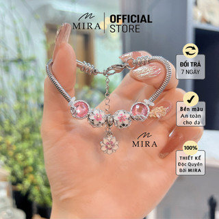 Lắc tay dây titan mira & co. lpan34 mix charm sakura đá hồng đặc biệt dây titan không hoen gỉ