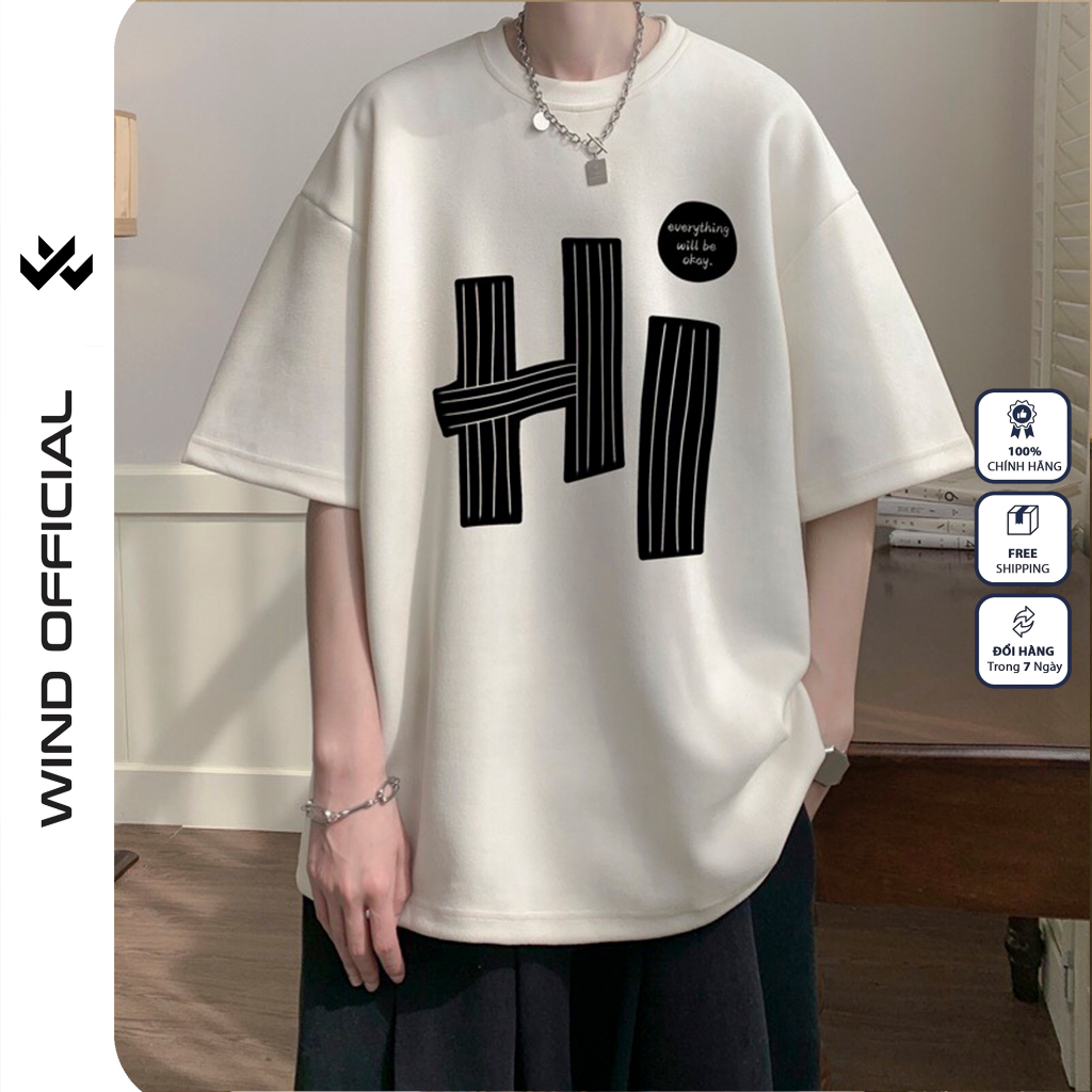 Áo thun tay lỡ WIND unisex form rộng HI 65% cotton thời trang nam nữ oversize ulzzang