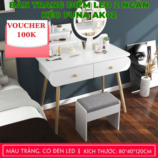 Bàn trang điểm LED 2 ngăn kéo Funa AK02, phong cách hiện đại với màu trắng - BH 6 tháng