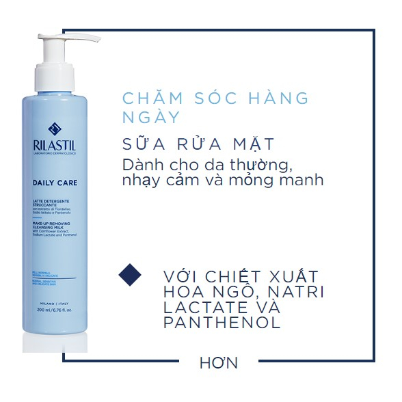 SỮA RỬA MẶT TẨY TRANG 2 trong 1 dành cho da nhạy cảm Rilastil Daily CARE MAKE-UP REMOVING CLEANSING MILK