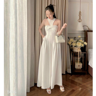 Đầm cổ yếm xoắn khoét ngực 2 màu đỏ đen Rossy Fashion - SR160