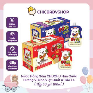 Hồng sâm chuchu hàn quốc cho bé hương vị nho việt quất & táo lê - hộp 10 gói 100ml