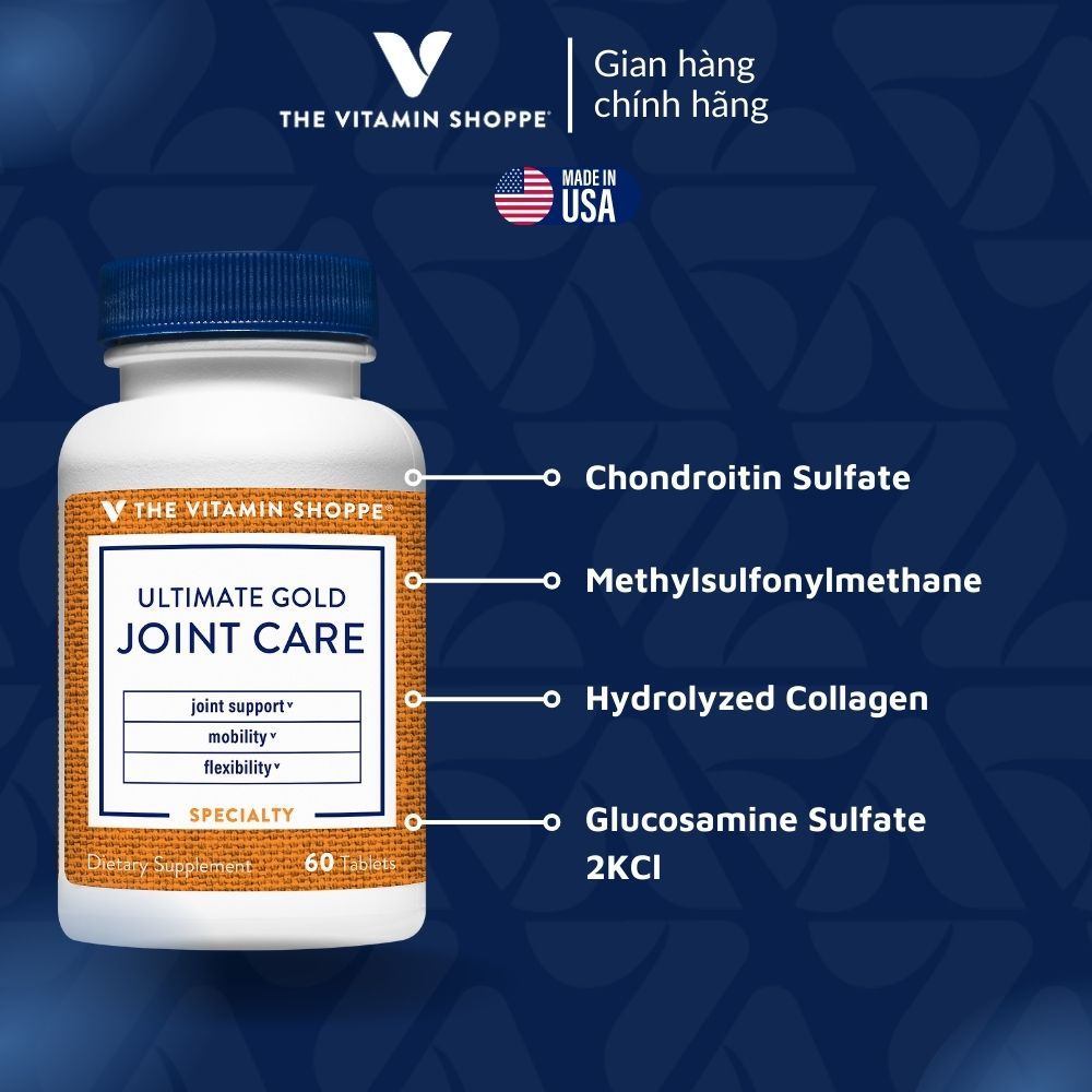 Viên uống giảm đau, thoái hóa Khớp The Vitamin Shoppe ULTIMATE GOLD JOINT-CARE 60 viên