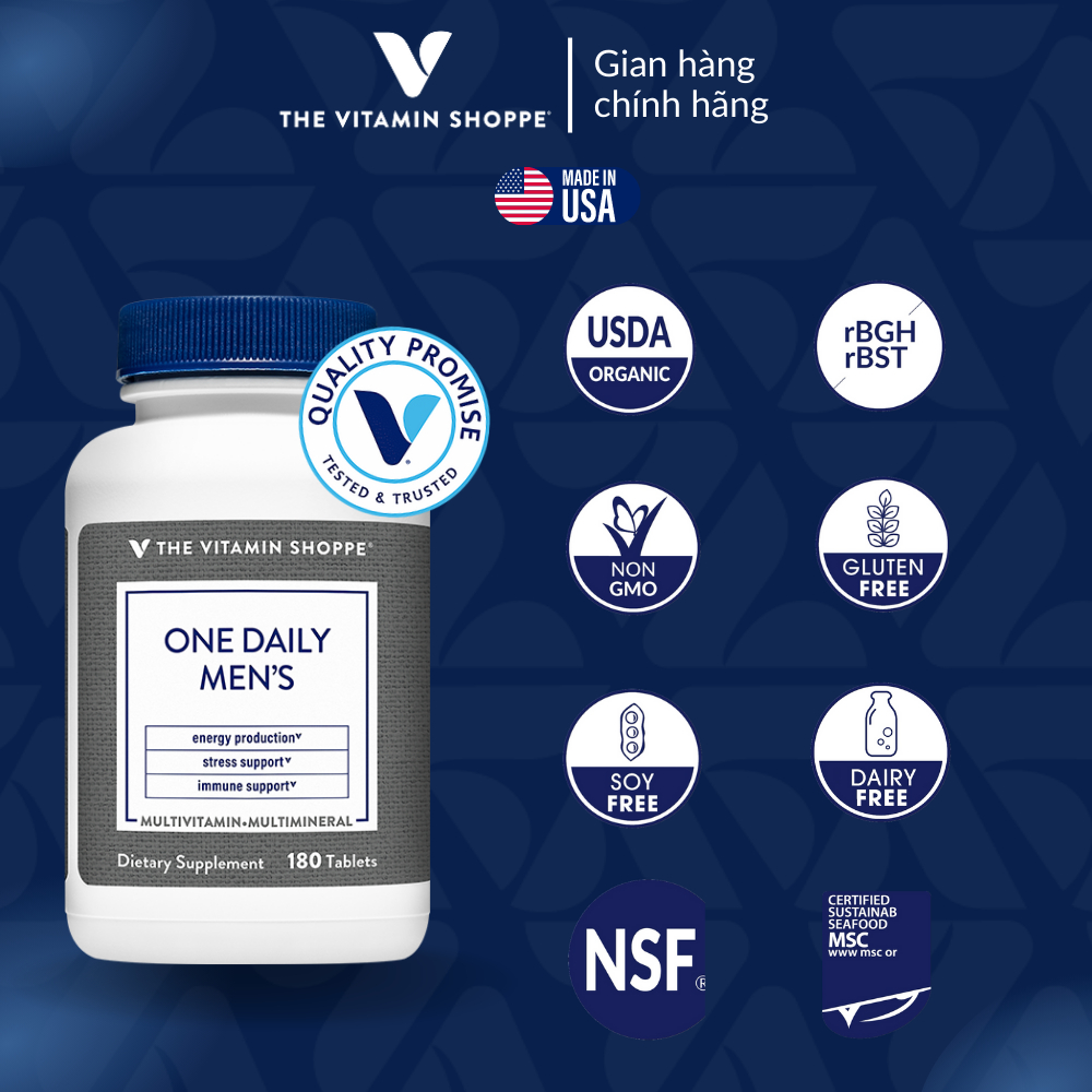 Viên Uống Vitamin Tổng Hợp Dành Cho Nam Giới THE VITAMIN SHOPPE ONE DAILY MEN'S 60/180 viên