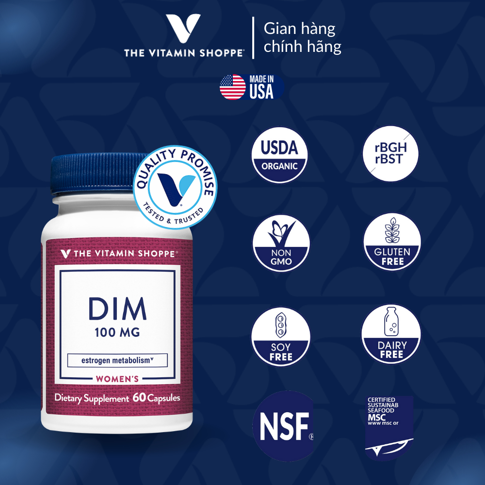 Viên uống cân bằng nội tiết tố nữ THE VITAMIN SHOPPE Dim 100 MG 60 viên