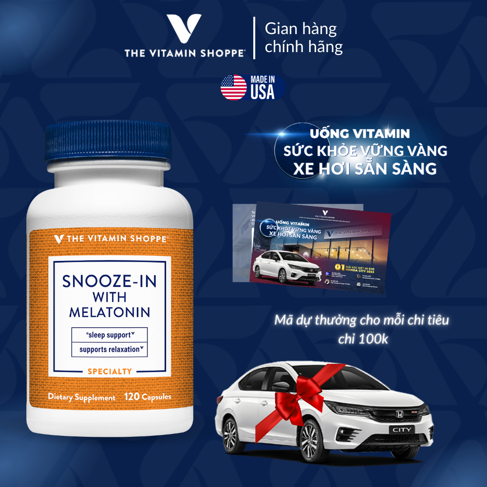 Viên Uống Hỗ Trợ Ngủ Ngon, Ngủ Sâu & Giảm Căng Thẳng THE VITAMIN SHOPPE Snooze-In With Melatonin 120/240 viên