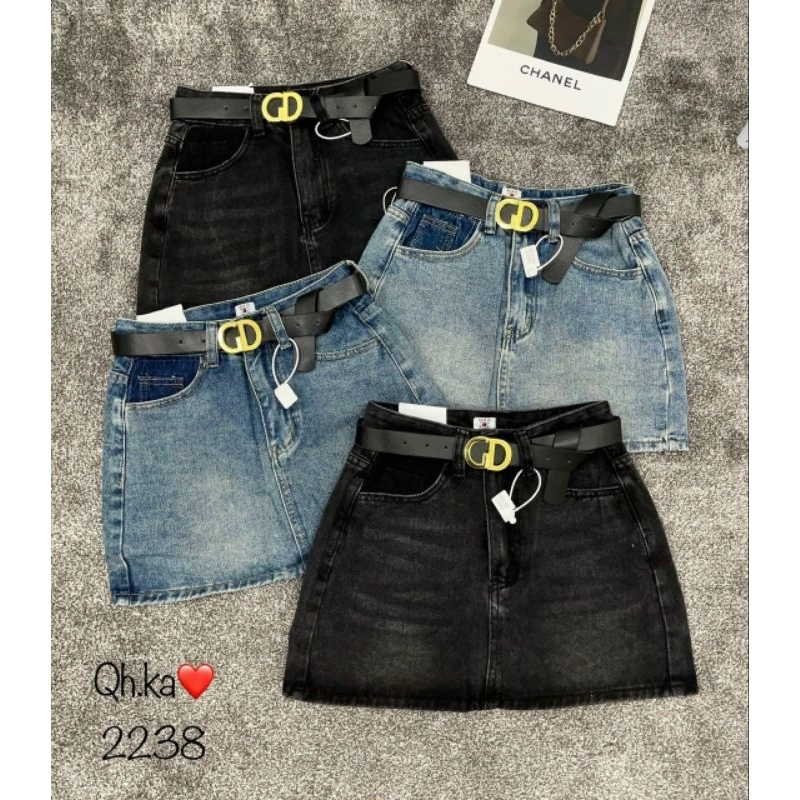 Chân váy jeans kèm đai chữ hàng QCL1