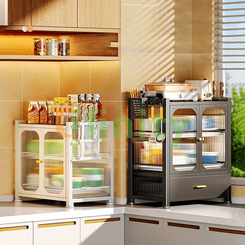 Lifinity Kệ Để Đồ Nhà Bếp-Kệ Tủ Bát Đĩa, Thép Carbon Đen,Chống Bụi,Có Tủ&Ngăn Kéo&Khay Hứng Nước