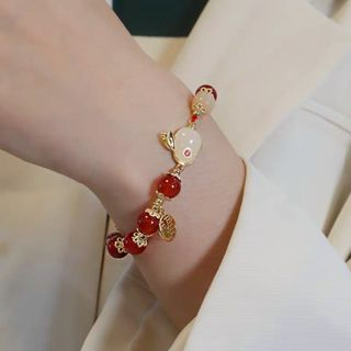 🍒🍒CHERRYKOKO Vòng Tay Xâu Hạt Đỏ May Mắn Hình Thỏ May Mắn Phong Cách Trung Hoa Dành Cho Nữ