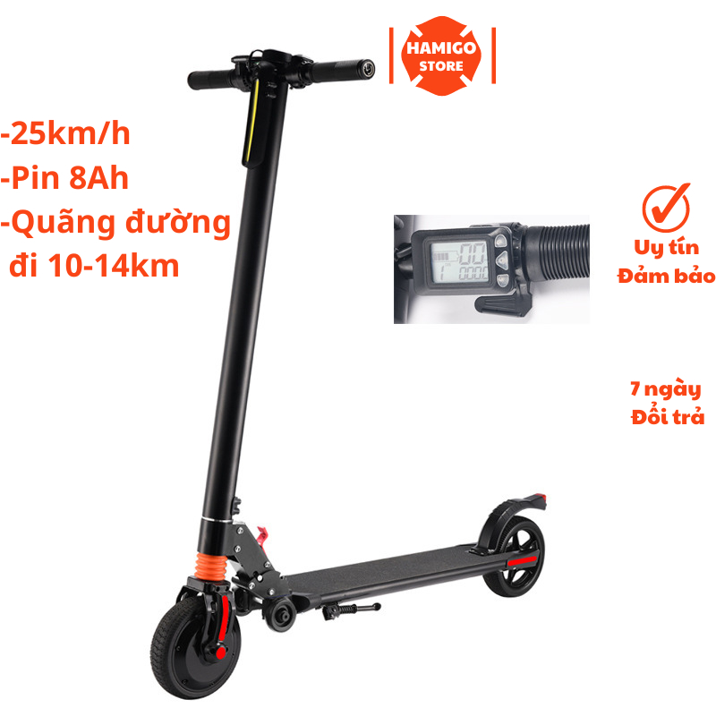 Xe scooter điện người lớn pin 8Ah tốc độ 25km/h đồng hồ điện tử có thêm 2 bánh dễ dàng gấp gọn