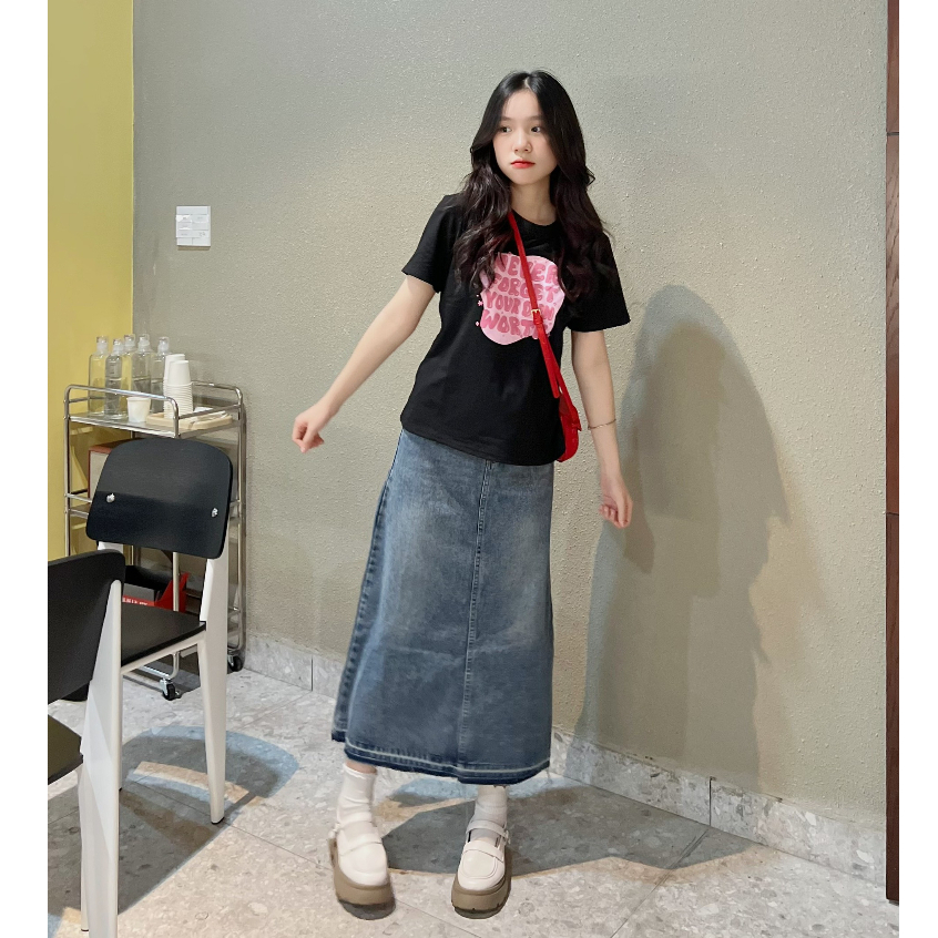 Chân váy jeans QC dáng dài tua rua (hàng chuẩn) | BigBuy360 - bigbuy360.vn