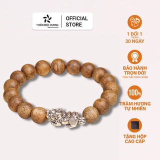 Vòng tay trầm hương Tỳ Hưu Bạc Thái Việt Nam xám - Thiên Mộc Hương - thành công, giàu sang, thuận lợi 12-14 năm