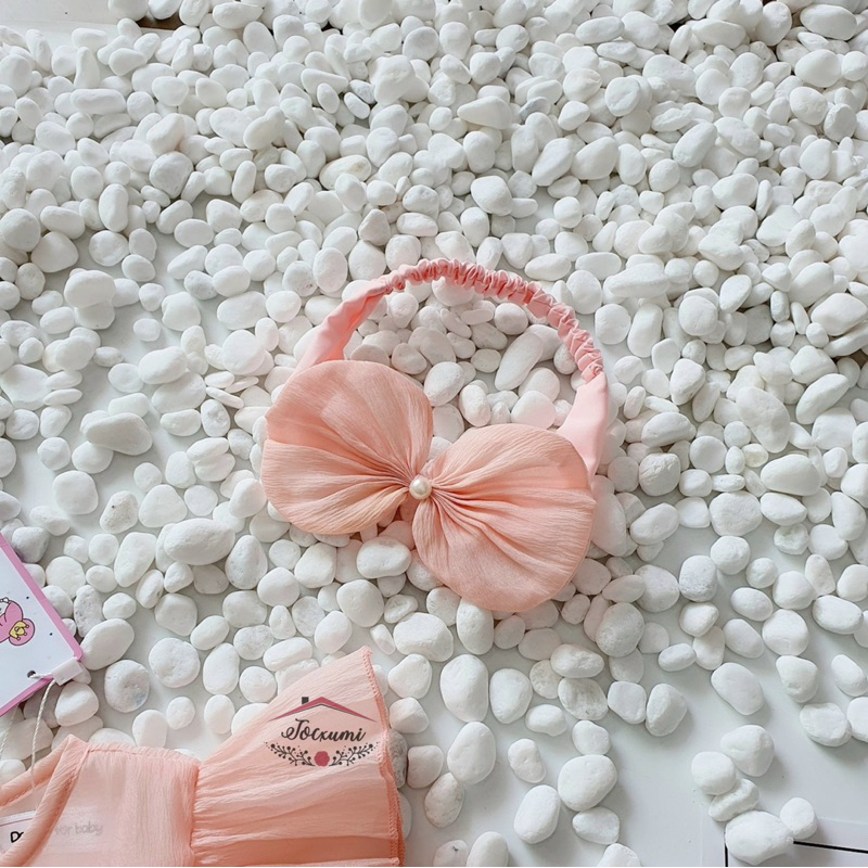 Bộ liền thân cánh tiên nơ hồng dâu ngọt ngào cao cấp tặng kèm băng đô - Tocxumi