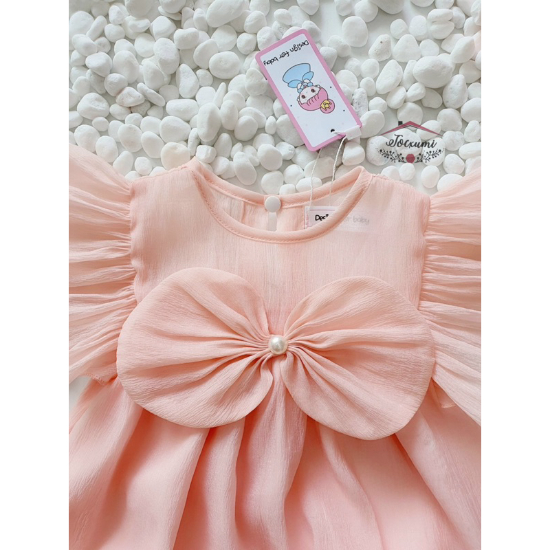 Bộ liền thân cánh tiên nơ hồng dâu ngọt ngào cao cấp tặng kèm băng đô - Tocxumi