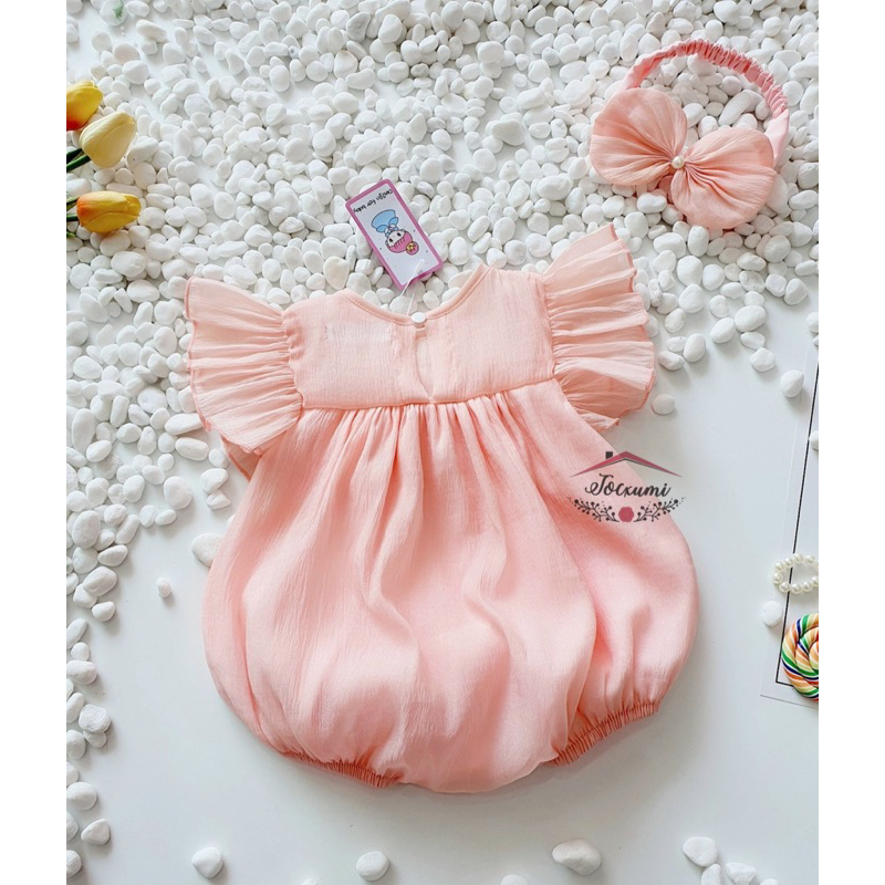 Bộ liền thân cánh tiên nơ hồng dâu ngọt ngào cao cấp tặng kèm băng đô - Tocxumi