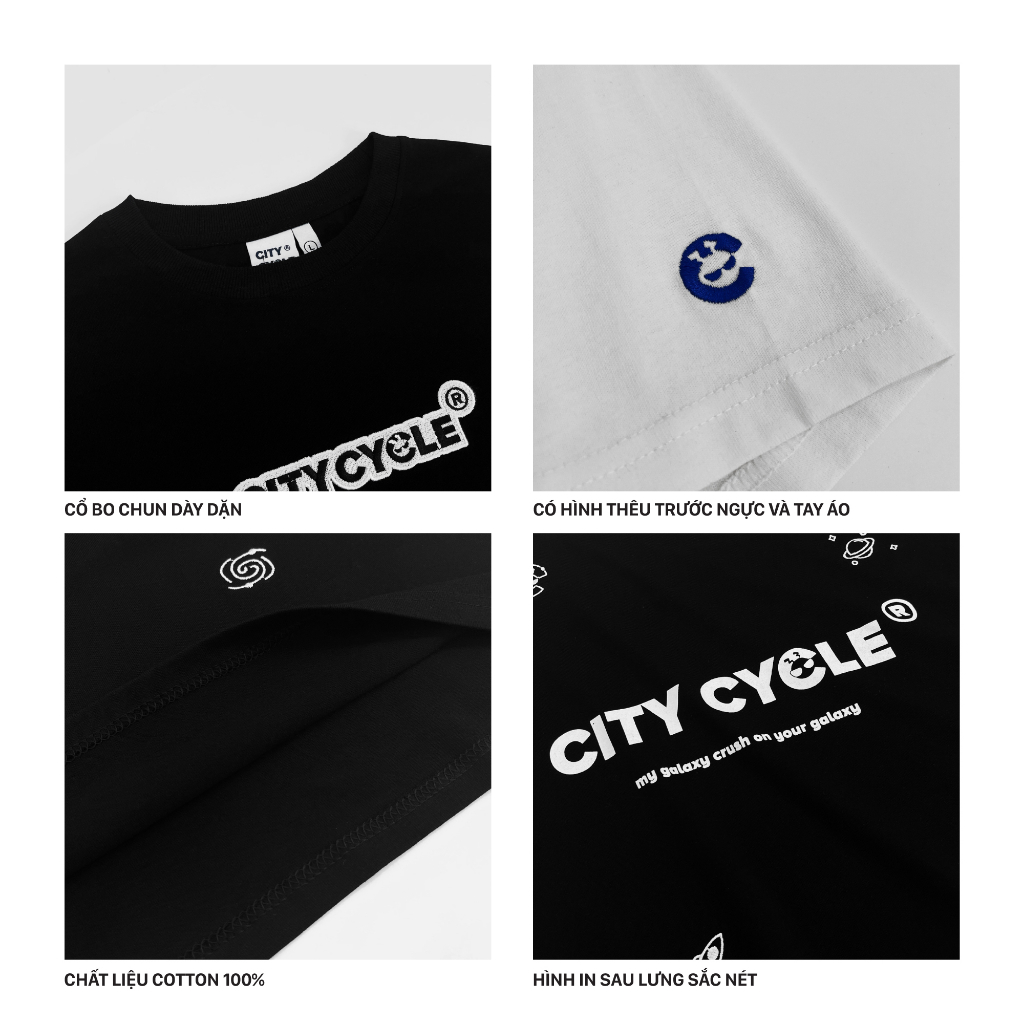 Áo Thun Thêu Local Brand Galaxy City Cycle cotton 100% oversize nam nữ form rộng
