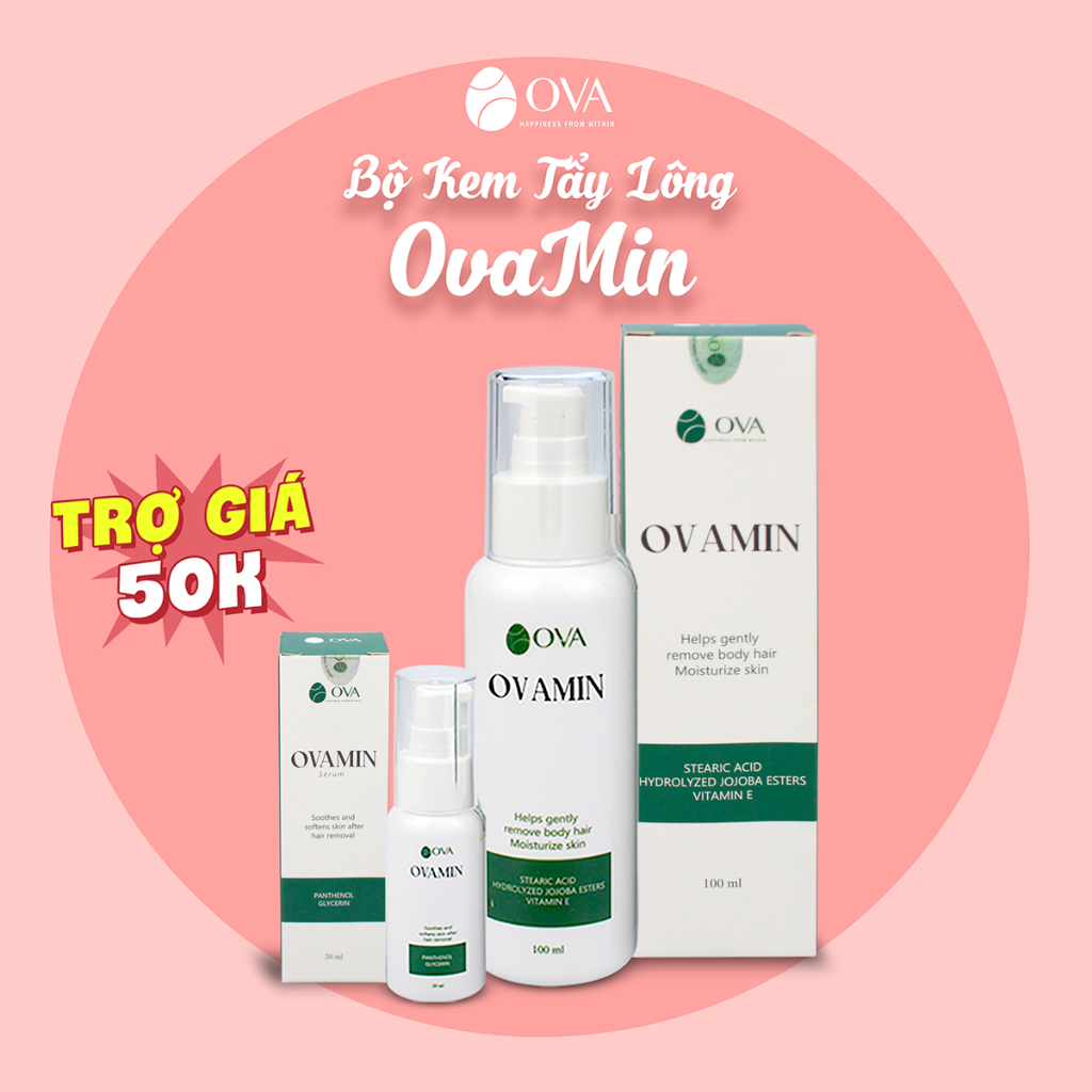 Kem tẩy lông không đau rát Ovamin kèm serum dưỡng, an toàn cho da nhạy cảm, wax sạch vùng nách, kín, bikini, chân, tay.