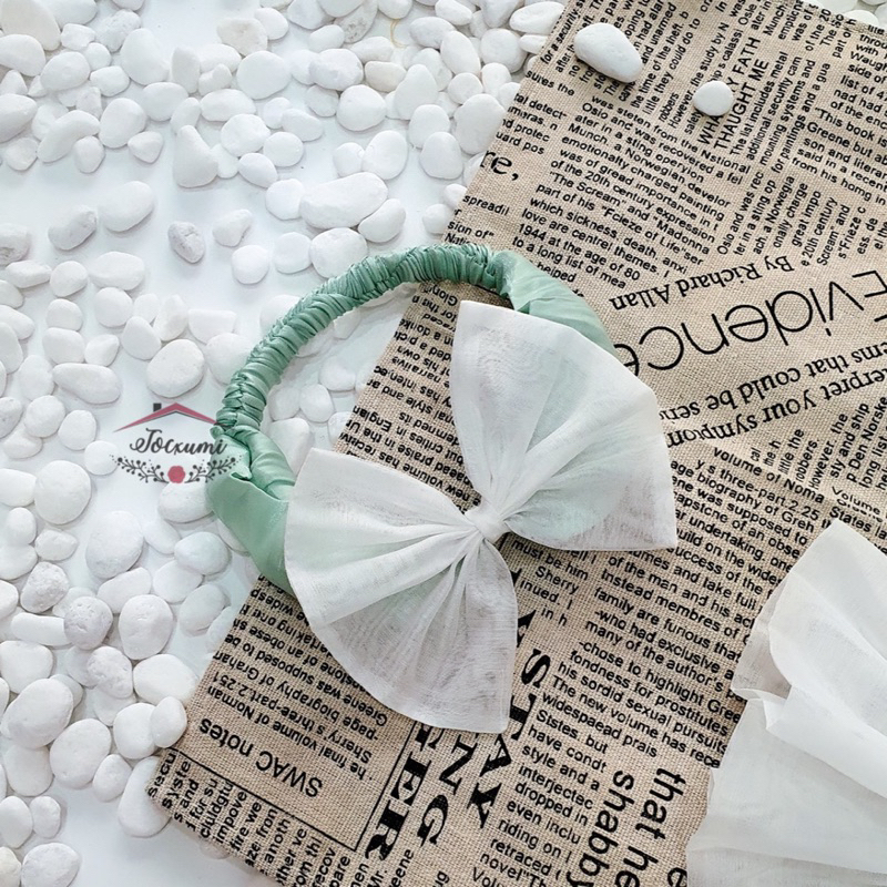 Bộ liền thân nơ cánh tiên xanh bạc hà ngọt ngào phối ngọc cao cấp tặng kèm nơ tóc - Tocxumi