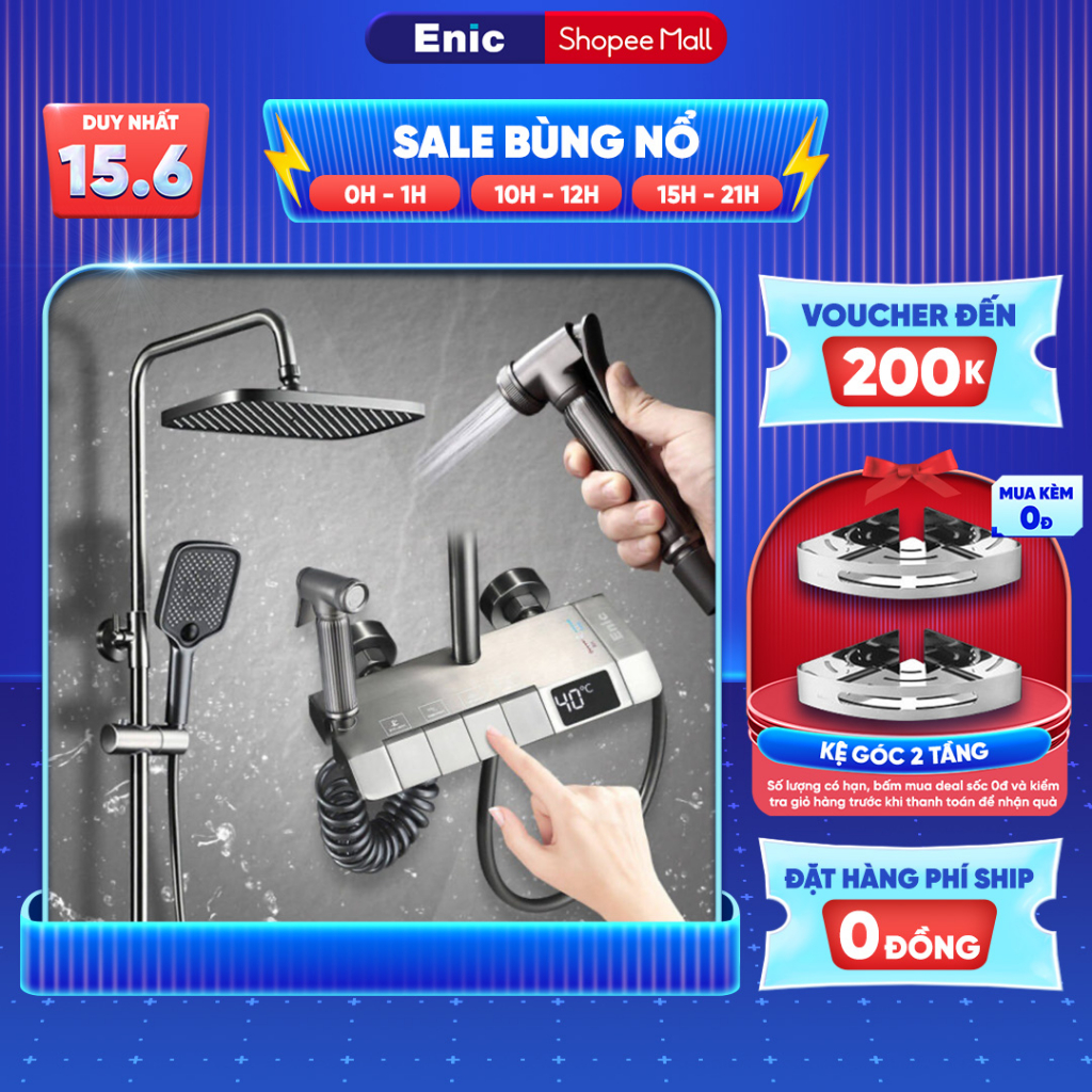 Bộ vòi hoa sen nóng lạnh Enic KS - Thiết kế tiện ích, màu sắc đa dạng, màn hình LED thông minh, duy trì nhiệt độ ổn định