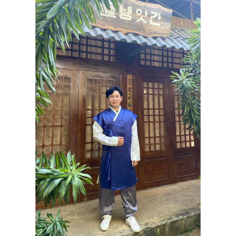Set Hanbok cách tân Nam xanh đen