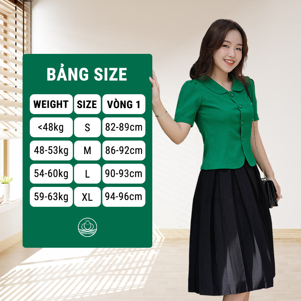 Áo sơ mi nữ peplum tay ngắn LELY cổ sen ôm eo màu xanh lá A1358