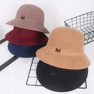 Mũ cói len chữ m rộng vành nón len vintage jussy fashion kiểu dáng mũ cói đi biển nhiều màu