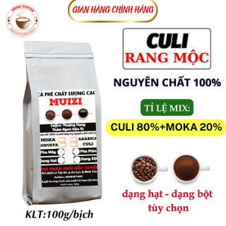 Cà phê nguyên chất culi rang mộc.tỉ lệ 80% culi + 20% moka , rang xay nguyên chất 100%,.