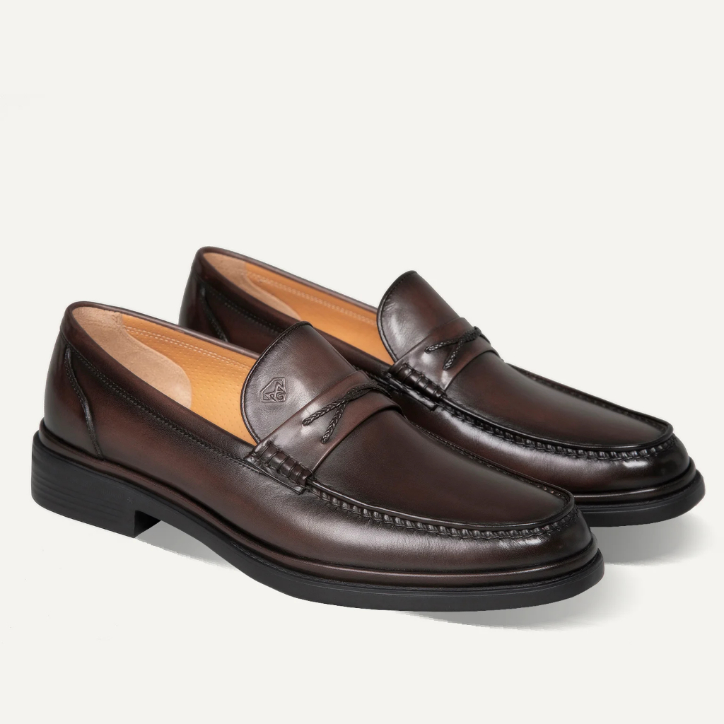 Giày lười nam MULGATI Loafer da bò cao cấp da trơn đai ngang hoạ tiết dây - SP17553