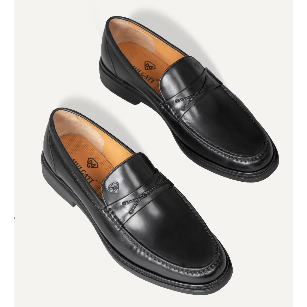 Giày lười nam MULGATI Loafer da bò cao cấp da trơn đai ngang hoạ tiết dây - SP17553