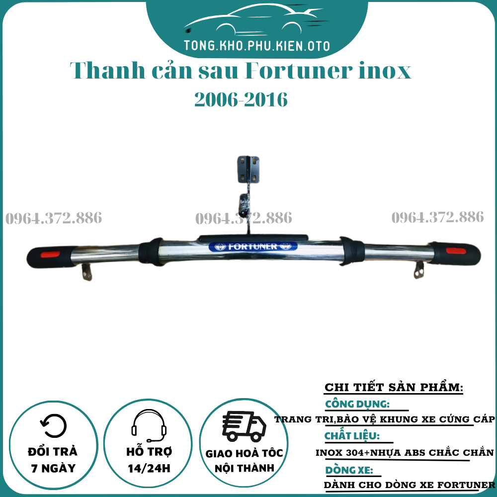 Thanh Cản sau Inox xe Toyota Fortuner đời 2006 - 2016 Hàng cao cấp