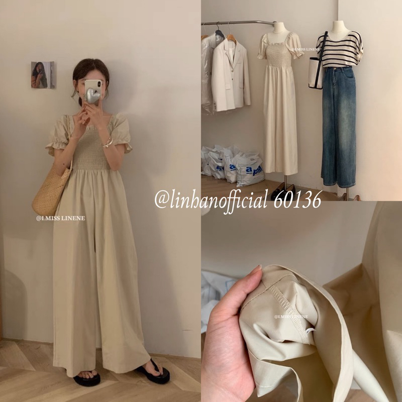 Yếm quần suông bo chun ngực I Miss Linene 60136 (Hàng có sẵn)🇰🇷