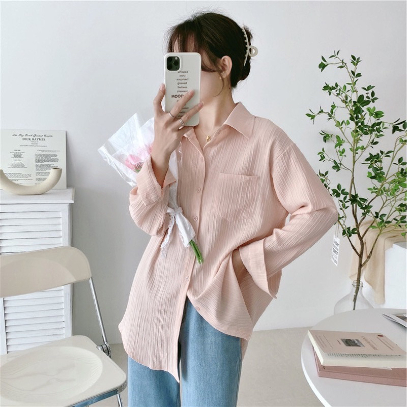 Áo sơ mi trơn dài tay đơn giản nhiều màu để lựa chọn